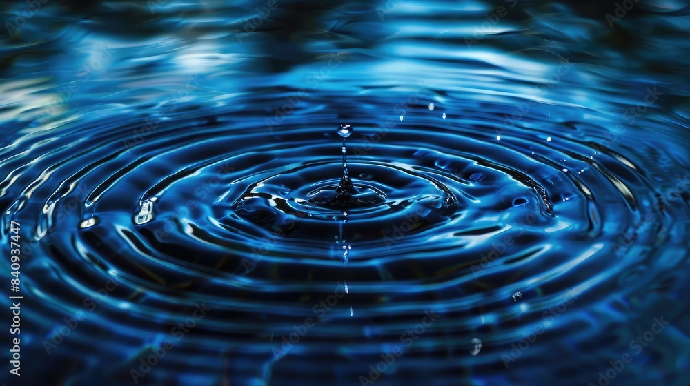 Vibrant blue circles radiating from a central point on a dark backdrop, resembling ripples in water Vibrant blue circles radiating from a central point on a dark backdrop, resembling ripples in water