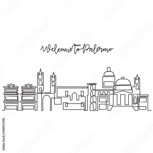 One continuous line drawing of Palermo skyline vector illustration. Modern city in Europe in simple linear style vector design concept. One of big city in Italy. Iconic architectural building design.