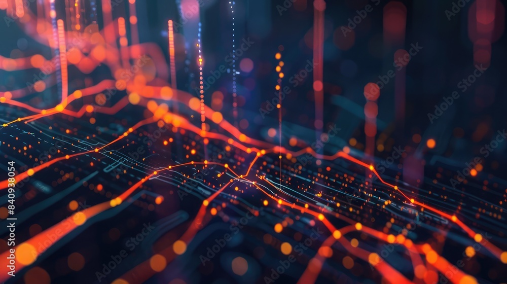 Abstract image of a digital graph interface with glowing lines and data points Abstract image of a digital graph interface with glowing lines and data points