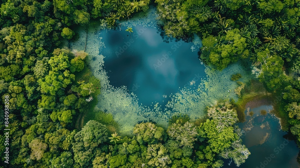 Aerial view of a protected nature reserve, showcasing conservation efforts to preserve biodiversity Aerial view of a protected nature reserve, showcasing conservation efforts to preserve biodiversity