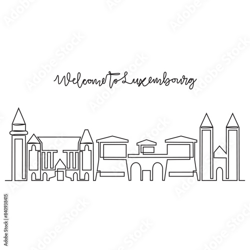 One continuous line drawing of Luxembourg skyline vector illustration. Modern city in Europe in simple linear style vector design concept. One big city in Luxembourg. Iconic architectural building.