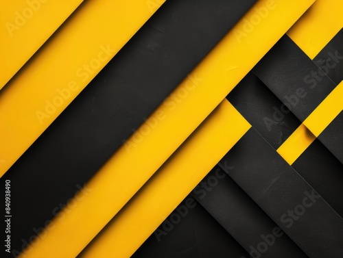 Black And Yellow Shapes. Abstract Geometric Background with Bold Contrasting Stripes