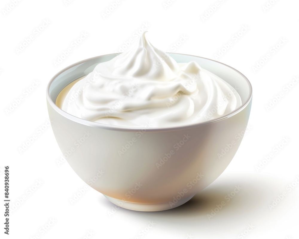 Bowl Of Cream. White Bowl with Fresh Sour Cream, Isolated on Background Bowl Of Cream. White Bowl with Fresh Sour Cream, Isolated on Background