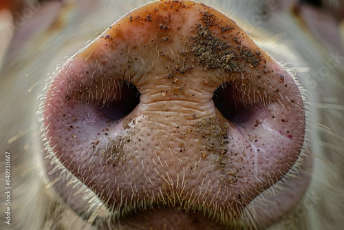 Animal Nose. Close-Up of Pig Nose in Farm Environment photo