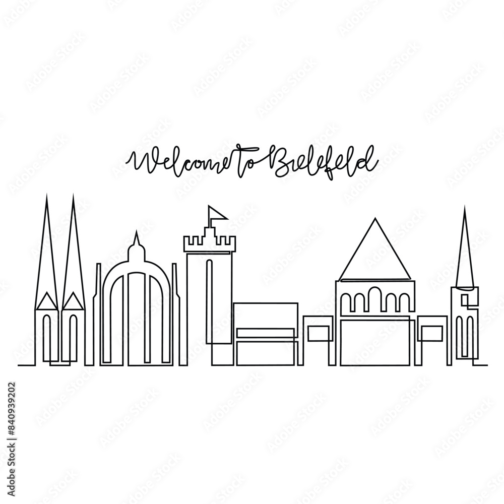 One continuous line drawing of Bieldfield skyline vector illustration. Modern city in Europe in simple linear style vector design concept. One big city in Germany. Iconic architectural building design