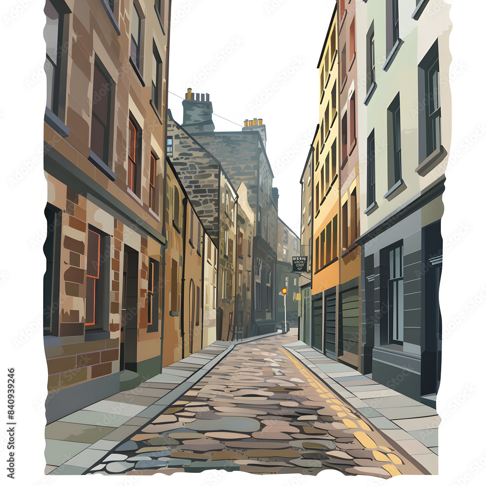back street alley in glasgow city centre isolated on white background, png