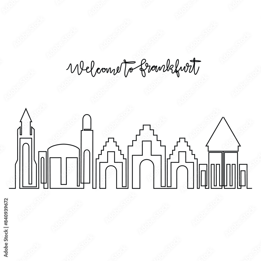 One continuous line drawing of Frankfurt skyline vector illustration. Modern city in Europe in simple linear style vector design concept. One big city in Germany. Iconic architectural building design.