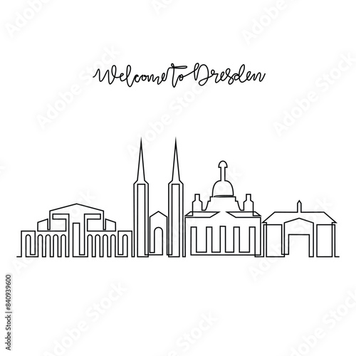 One continuous line drawing of Dresden skyline vector illustration. Modern city in Europe in simple linear style vector design concept. One big city in Germany. Iconic architectural building design.