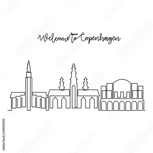 Canvas Print One continuous line drawing of Copenhagen skyline vector illustration