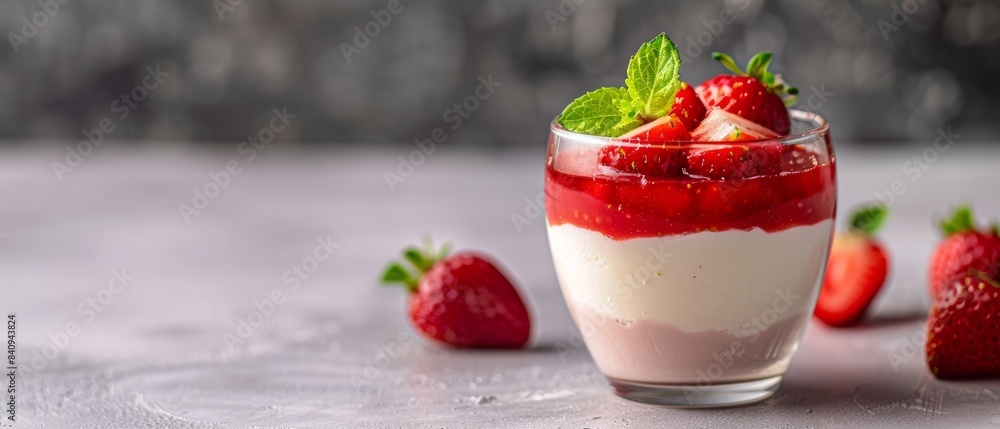 Panna Cotta Strawberry Dessert Sweet Layered Homemade Pastry