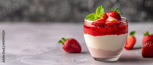Obraz na płótnie Panna Cotta Strawberry Dessert Sweet Layered Homemade Pastry w salonie
