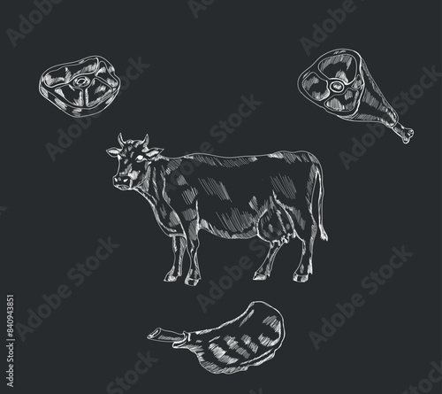 Meat parts of the cow,calf,camel. Eid al adha sacrifice, meat vectors