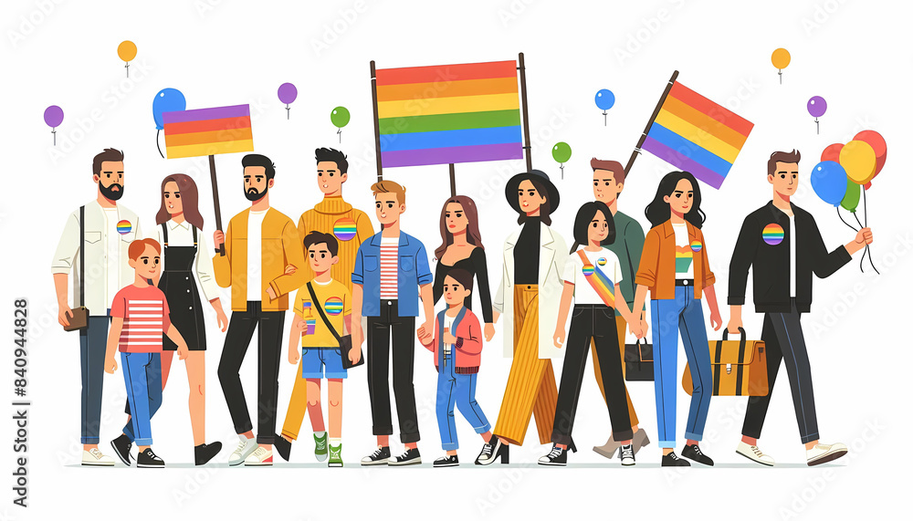 Pride Parade Celebration Diverse Community Rainbow Flags