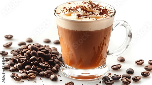 rich and creamy Irish coffee with a side of coffee beans all cut out on an isolated simple minimalist background