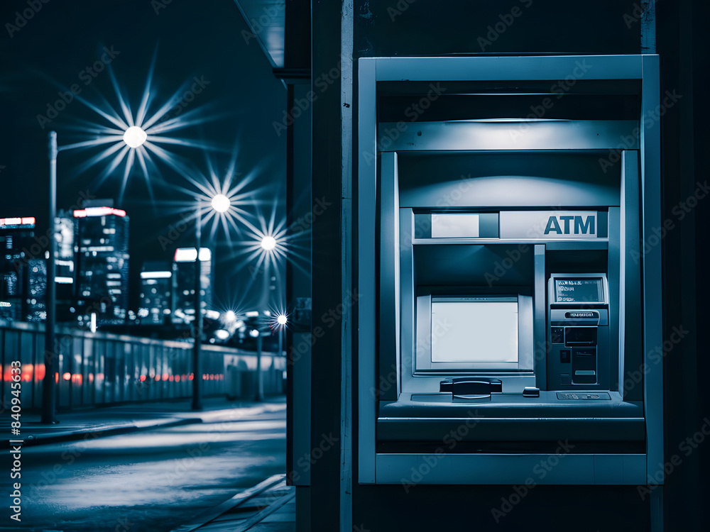 Fototapeta premium Cajero automático ATM de noche en la ciudad