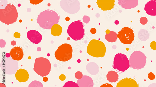 Colorful polka dot abstract pattern on beige background. Contemporary childish doodle design. Fun simple festive banner template. Vector circle confetti backdrop