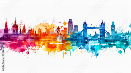 London skyline in the style of a watercolor painting, on a white background 