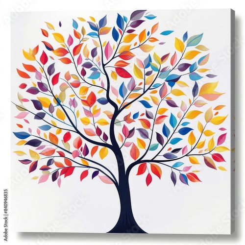 White background painting of leaves on a tree