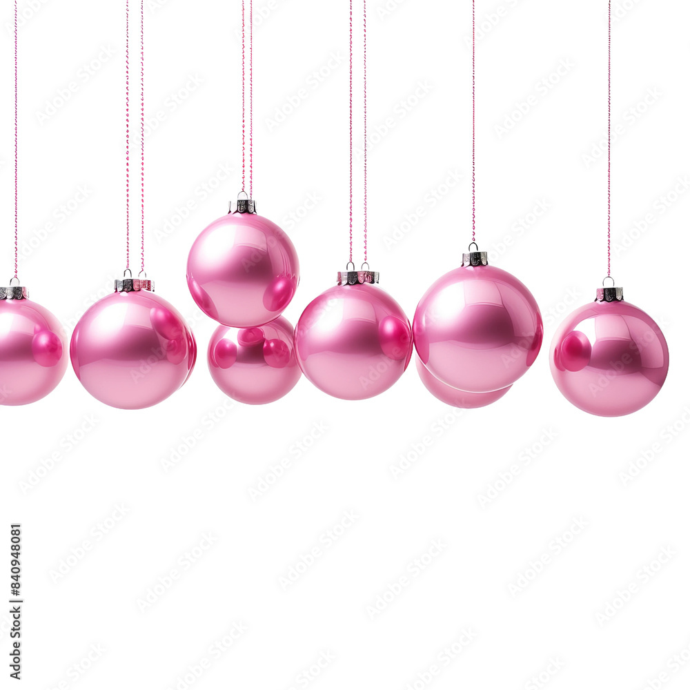 Obraz premium pink hanging baubles on white isolated background