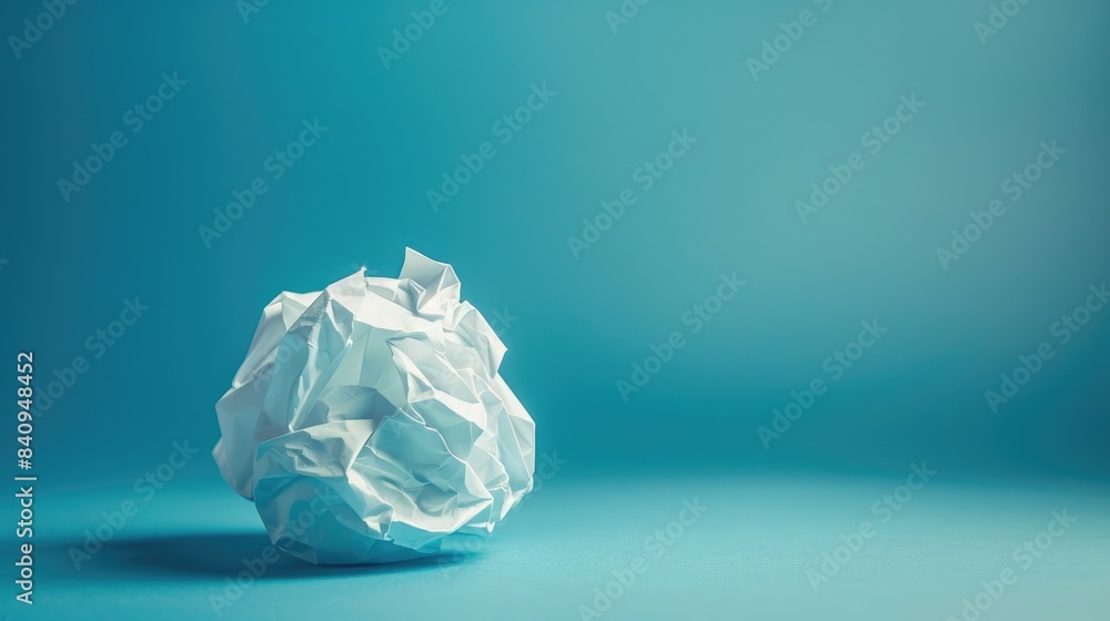 Crumpled paper ball on a blue surface Crumpled paper ball on a blue surface