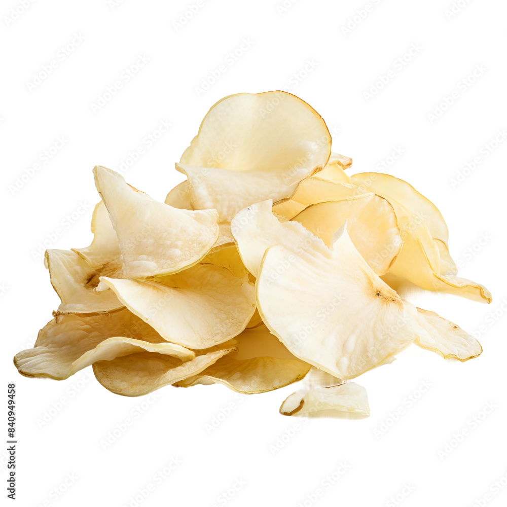pottato chips comming off peeled off from a raw pottato on an isolated white background pottato chips comming off peeled off from a raw pottato on an isolated white background