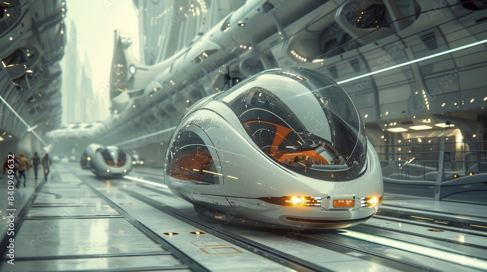 A futuristic transport hub with autonomous vehicles A futuristic transport hub with autonomous vehicles