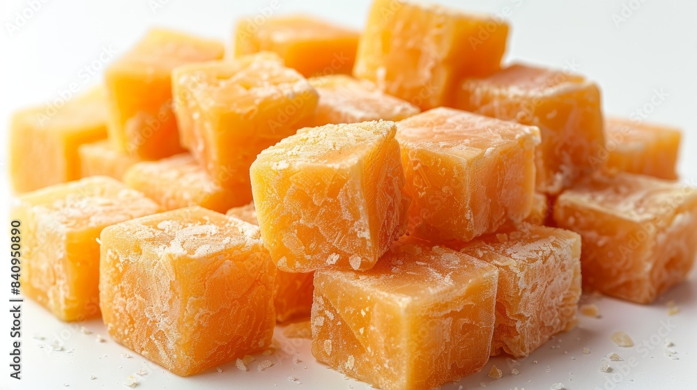 Pyramid of cheese cubes isolated on white background. Pyramid of cheese cubes isolated on white background.
