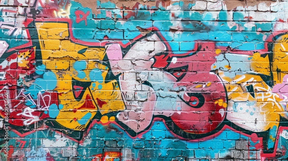 Fototapeta premium Vibrant Graffiti Street Art on Colorful Brick Wall