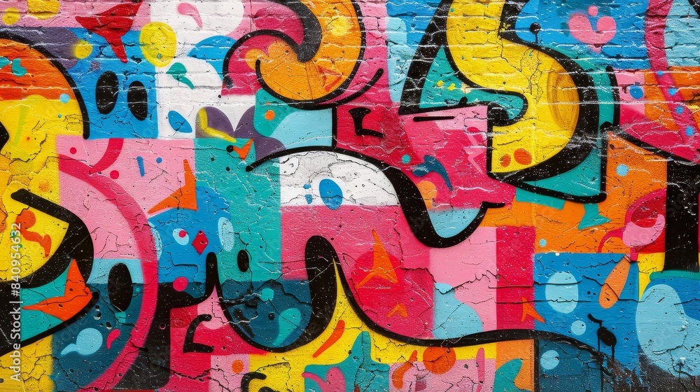 Vibrant Graffiti Street Art on Colorful Brick Wall
Vibrant Graffiti Street Art on Colorful Brick Wall