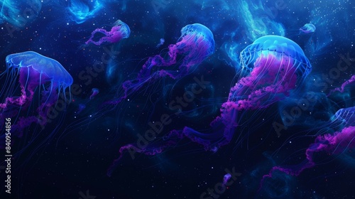 A group of jellyfish are floating in the sky