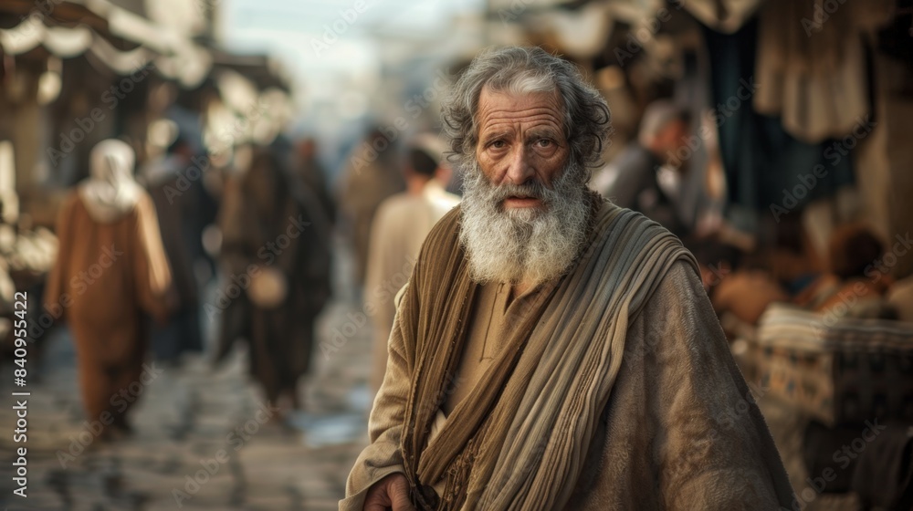 A man from the biblical period, a religious subject. Background with selective focus and copy space A man from the biblical period, a religious subject. Background with selective focus and copy space