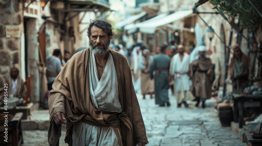 A man from the biblical period, a religious subject. Background with selective focus and copy space A man from the biblical period, a religious subject. Background with selective focus and copy space