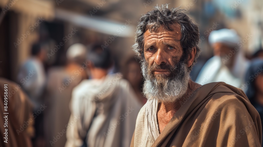 A man from the biblical period, a religious subject. Background with selective focus and copy space A man from the biblical period, a religious subject. Background with selective focus and copy space