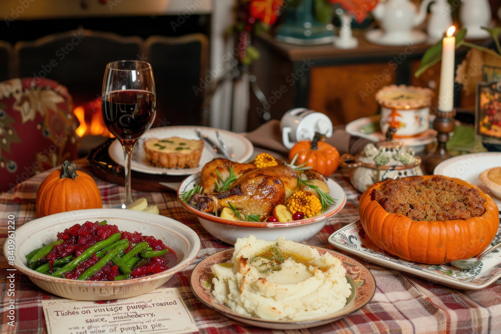 A Festive Thanksgiving Meal by the Fireplace A Festive Thanksgiving Meal by the Fireplace