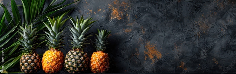 Group of Pineapples on Dark Table - Fresh Fruits Photography Background Group of Pineapples on Dark Table - Fresh Fruits Photography Background