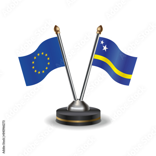European Union and Curacao table flags relation with background transparent