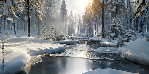 Romantic Winter Landscape In Quebec Province A Photorealistic Vray Scene
Some snow fall on the forest during the winter in the style of realistic and hyperdetailed rendering
 photo