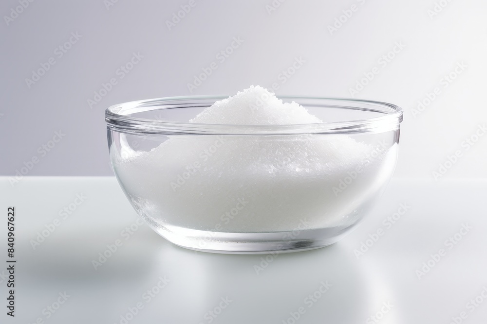 Close-up of a clear glass bowl filled with white granulated sugar against a light background. Perfect for food, cooking, and baking concepts. Close-up of a clear glass bowl filled with white granulated sugar against a light background. Perfect for food, cooking, and baking concepts.