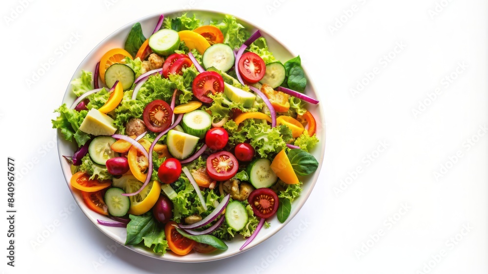A salad with a variety of vegetables including tomatoes, cucumbers, and onions A salad with a variety of vegetables including tomatoes, cucumbers, and onions