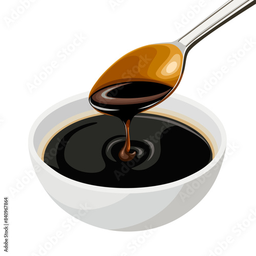 Vector illustration of molasses melting from a spoon, isolated on white background.