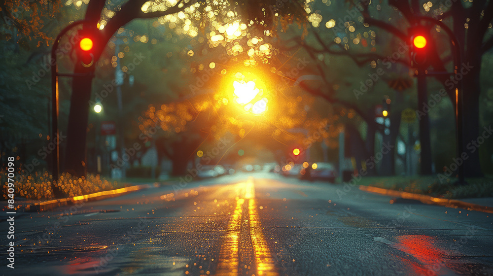 a traffic light hanging above a quiet street created with Generative AI technology a traffic light hanging above a quiet street created with Generative AI technology