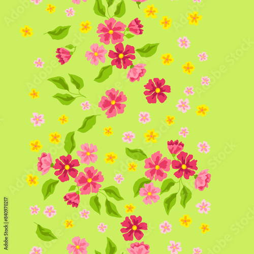 Pattern with pretty flowers. Beautiful decorative natural plants and leaves.