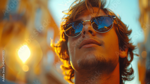 Wallpaper Mural a young man wearing super cool sunglasses in th summer on the streets created with Generative AI technology Torontodigital.ca