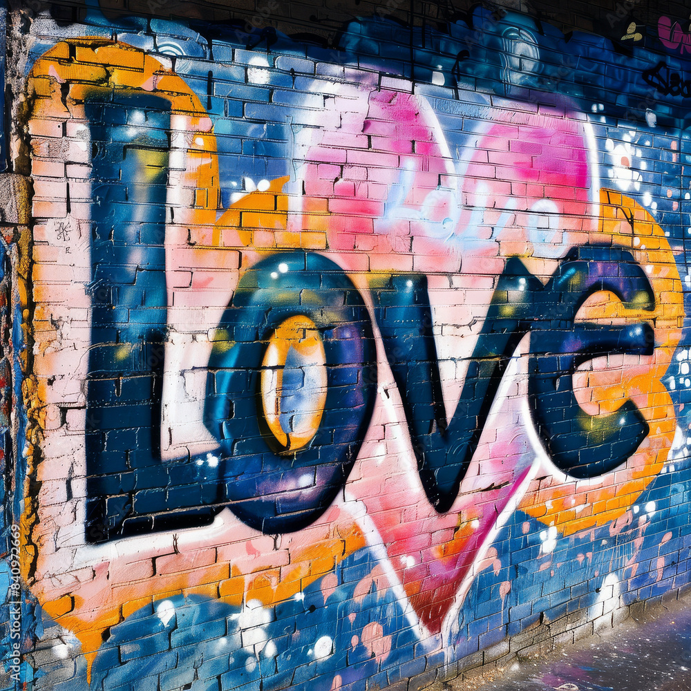 Obraz premium love graffiti on a wall created with Generative AI technology