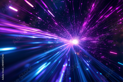 Wallpaper Mural Blue purple light line through dark background, hyper speed warp in space Torontodigital.ca