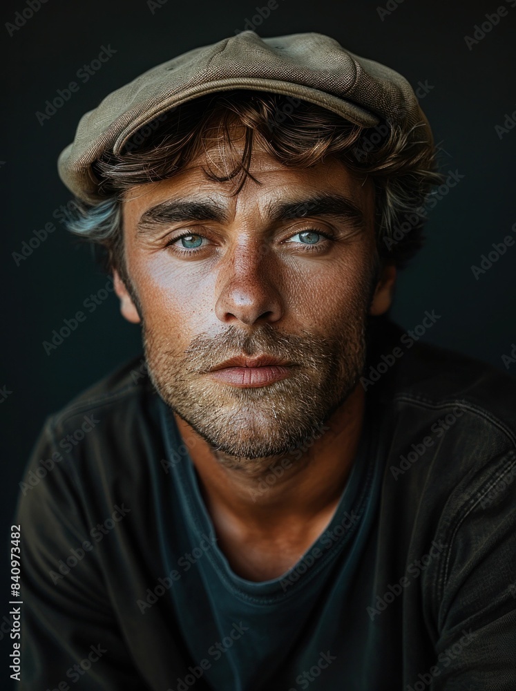 Man in black shirt and cap looking at camera travel fashion portrait with black tshirt style Man in black shirt and cap looking at camera travel fashion portrait with black tshirt style