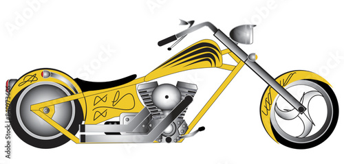  Vintage chopper motorcycle illustration retro style, yellow