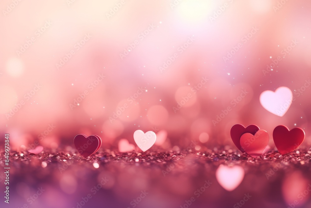 Romantic scene with red and pink hearts on glittery background, perfect for Valentine's Day or love themed projects. Romantic scene with red and pink hearts on glittery background, perfect for Valentine's Day or love themed projects.