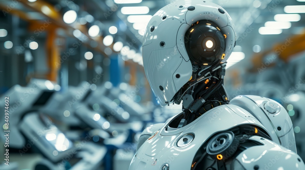 Futuristic High-Tech Manufacturing Facility with Advanced Humanoid Robot Showcasing Automation and Robotics Innovation Futuristic High-Tech Manufacturing Facility with Advanced Humanoid Robot Showcasing Automation and Robotics Innovation