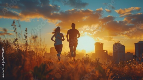 Fit and Energetic Young Couple Running Together - Promoting Active Lifestyle and Fitness as a Couple